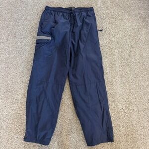 VTG Winner Mens Navy Blue Nylon Mesh Lined Track Pants Joggers Reflective Large
